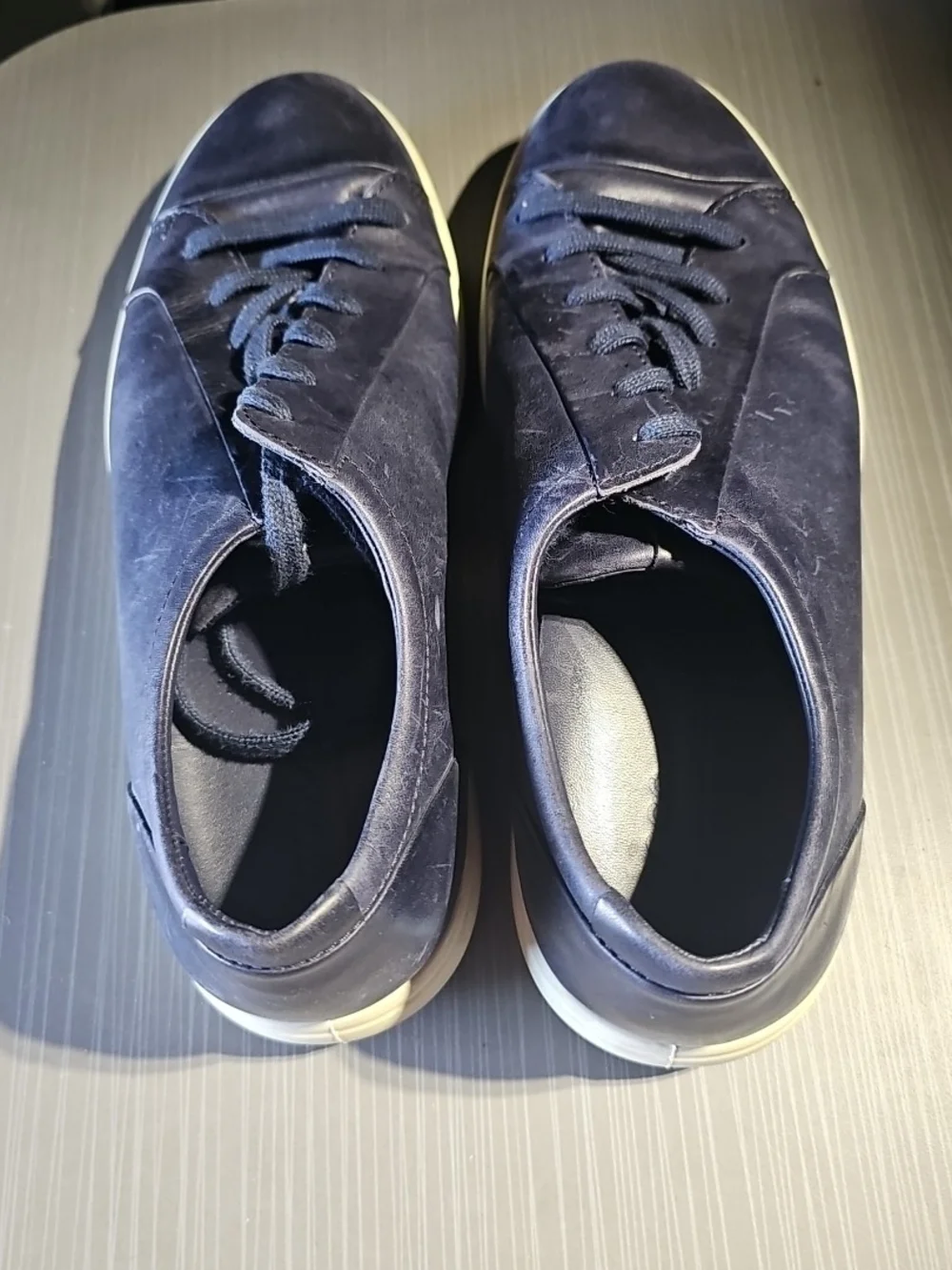 ECCO Navy Leather Lace-Up Sneakers‎ White Sole Men's 45 (11-11.5) Good PreOwned